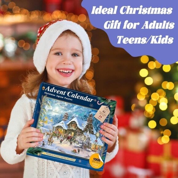 2025 Santa's Night Advent Calendar Puzzle - 1008 Pieces, Perfect for Kids & Home - Picture 6 of 7